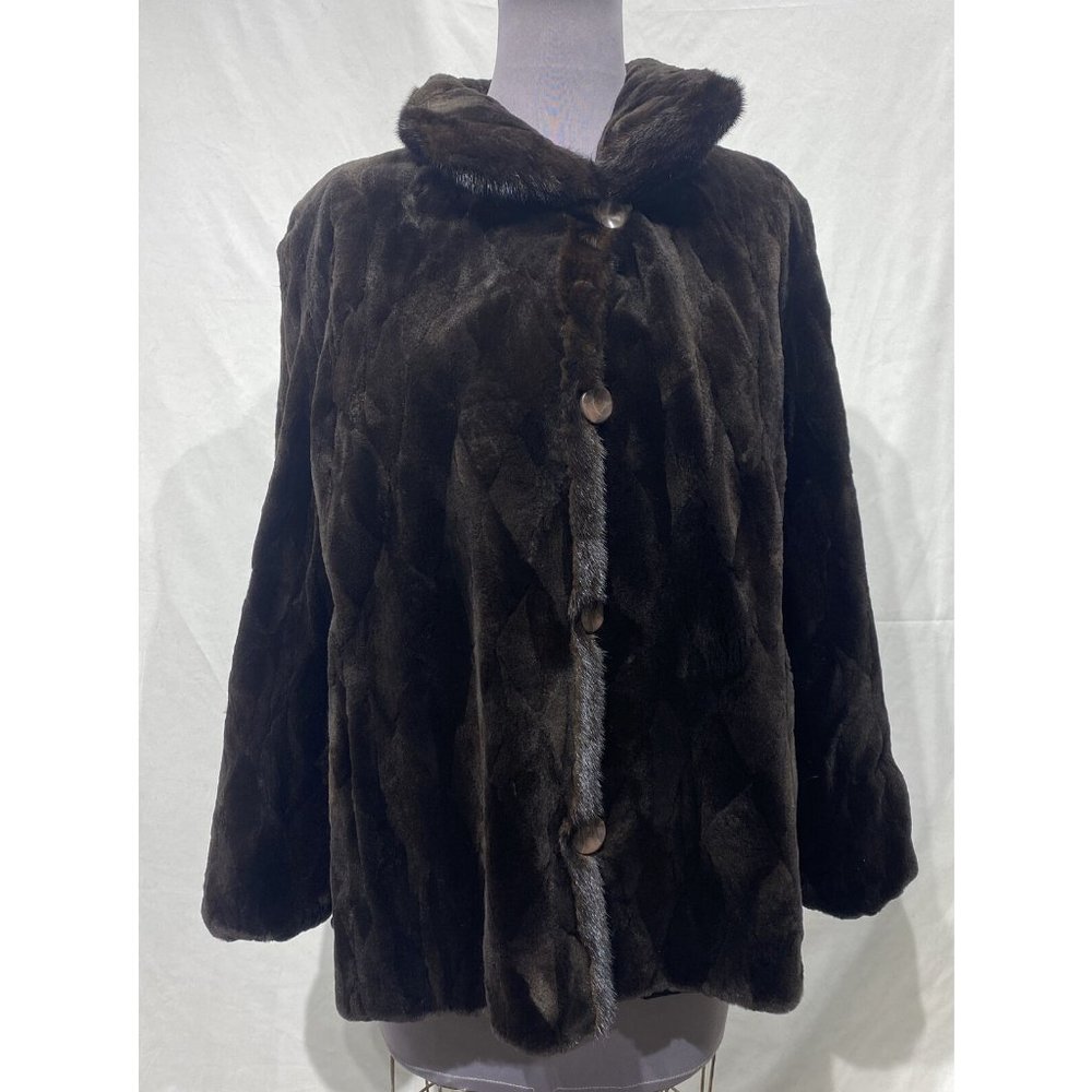 sheared mink sections jacket brown lh mink tux+ cuffs reversible (96190)